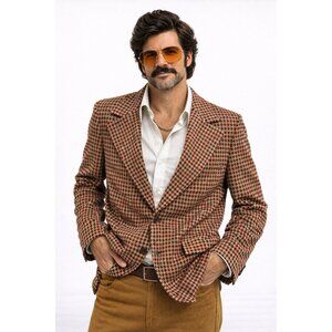 vintage 70s POLYESTER JACKET BLAZER 40R check colorful big collar disco funky